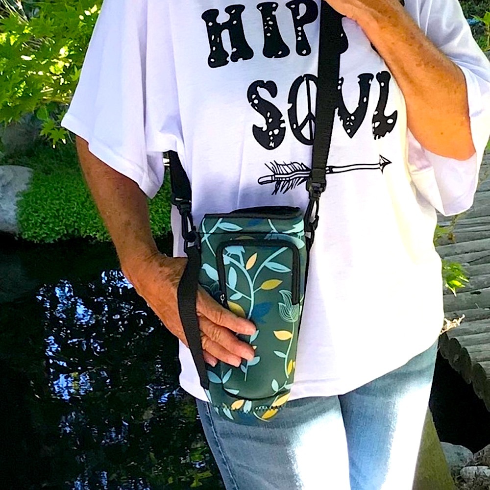 SALE 🌼 Sport Bottle Neoprene Holder Crossbody Extra Large Nature Print New - Picture 12 of 16